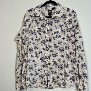 RU Apparel x Sherry Cervi Purple Floral Western Snap Shirt L